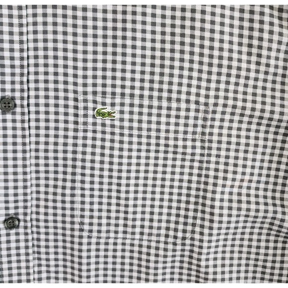 Lacoste Men's 44 XL Slim Fit Gingham Gray Plaid Long Sleeve Button Up Shirt - Picture 5 of 9